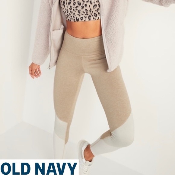 Old Navy High-Waisted Elevate 7/8-Length Color-Block Leggings in Mocha Taffy - Picture 1 of 11